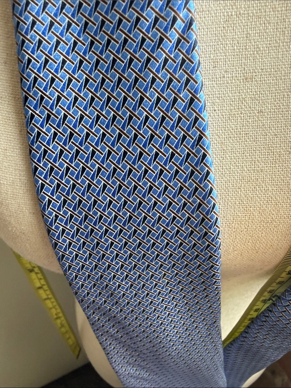 Ermenegildo Zegna Blue Textured Tie with Yellow Contrast Edge